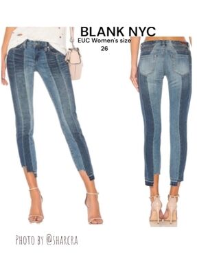 Blank NYC Women 03S-1701 vertical Patchwork panel denim Skinny Jeans Step Hem 26